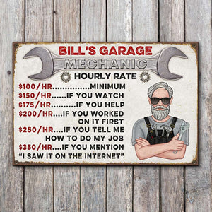 Garage Hourly Rate, Personalized Metal Sign, Funny Gift for Mechanic - Metal Wall Art - GoDuckee