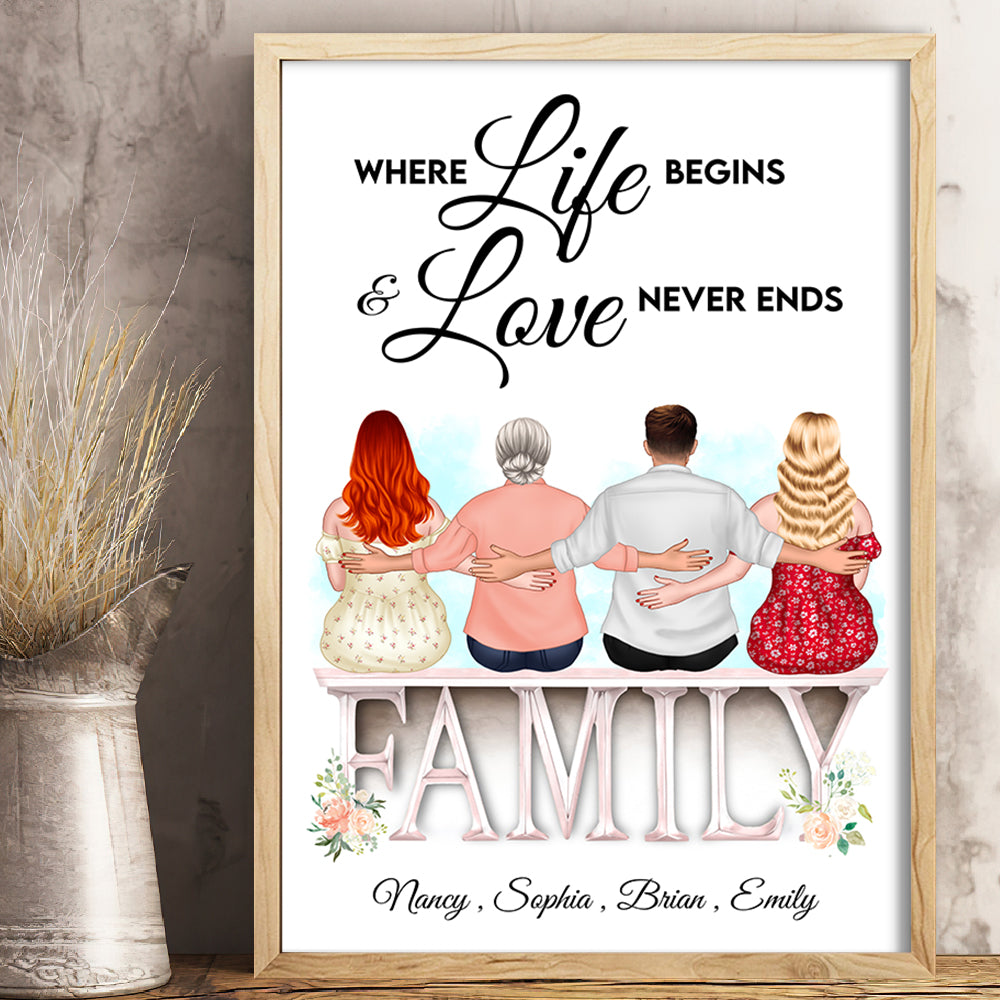 Family Where Life Begins And Love Never Ends, Personalized Family Canvas Poster, Gift For Family - Poster & Canvas - GoDuckee