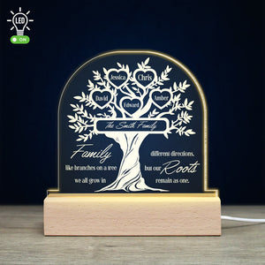 Family Like Branches On A Tree We All Grow In - Personalized 3D Led Light Wooden Base - Family Tree - Gift For Family - Led Night Light - GoDuckee