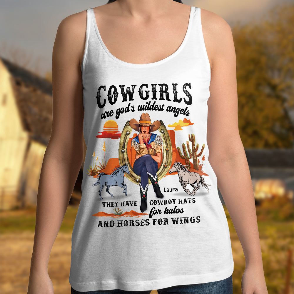 GoDuckee Personalized Cowgirl Hawaiian Shirt - Horse Pattern - Cowgirls Are God's Wildest Angels