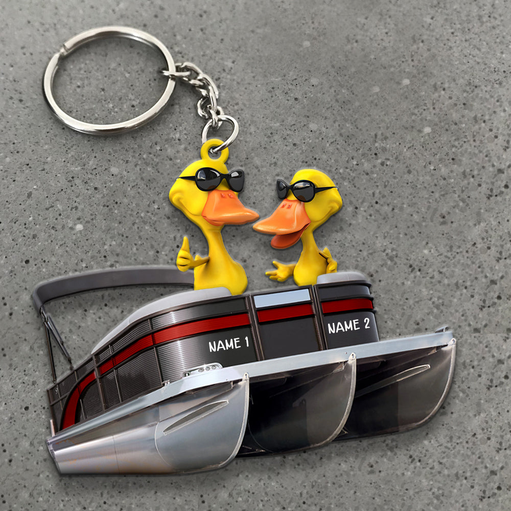 Pontoon Duck Couple, Personalized Keychain - Funny Anniversary Gift For Couples - Keychains - GoDuckee