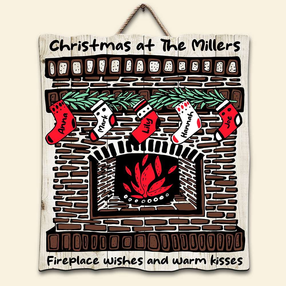 Fireplace Wishes And Warm Kisses Personalized Wood Sign, Christmas Gift - Wood Sign - GoDuckee