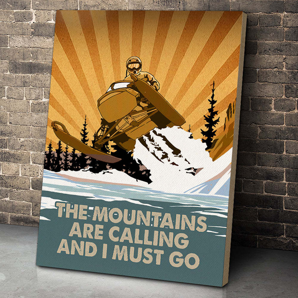 Retro Snowmobile Poster - The Mountains Are Calling and I Must Go - Poster & Canvas - GoDuckee