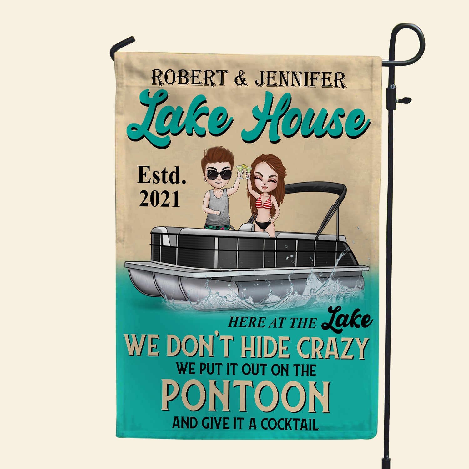 Pontoon We Don't Hide Crazy - Personalized Flag - Gift for Couple - Doll on The Pontoon - Flag - GoDuckee