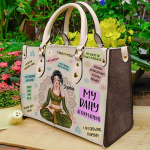 My Daily Affirmations, Personalized Yoga Leather Bag, Gift For Yoga Lovers - Leather Bag - GoDuckee