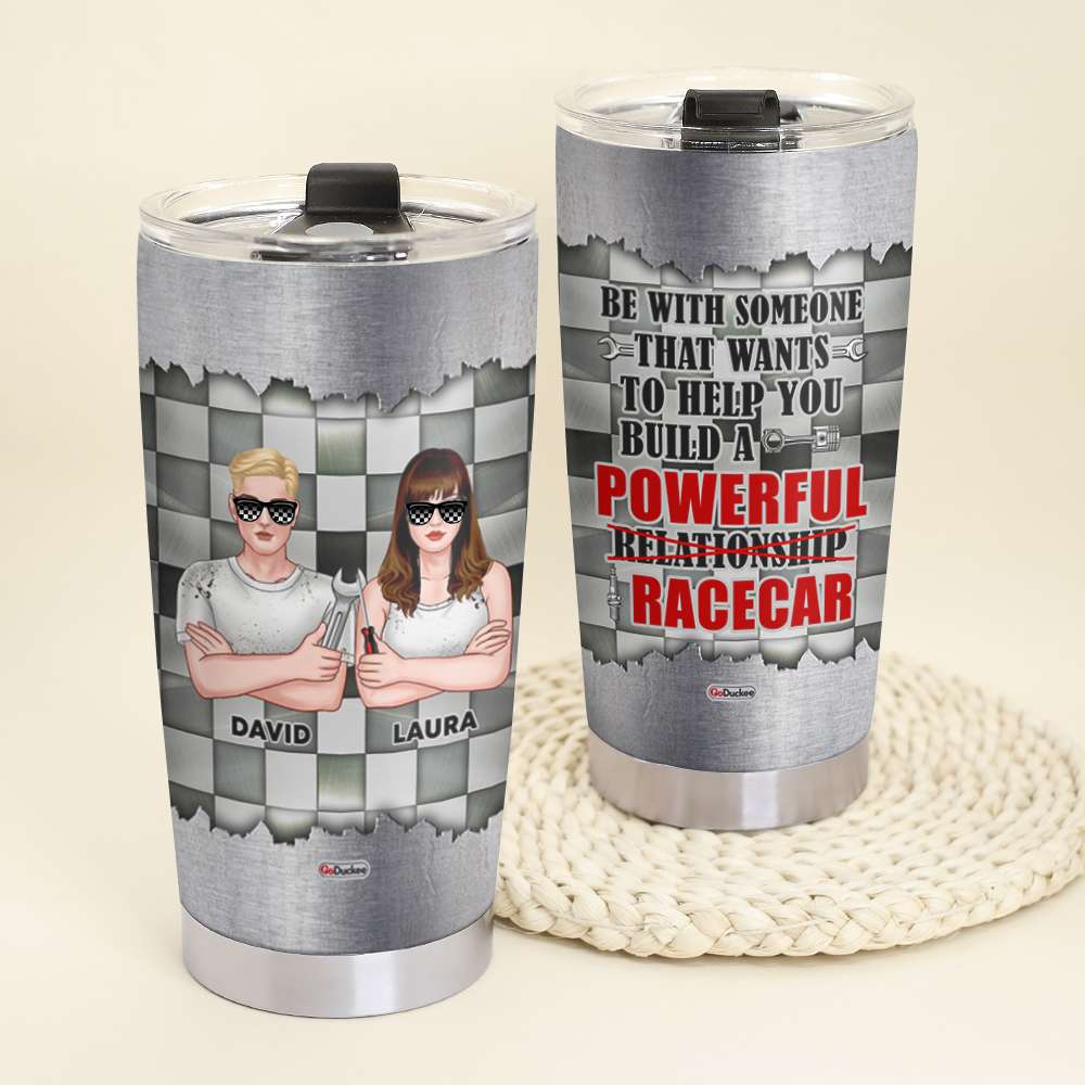 Personalized Racing Tumbler, Help You Build Powerful Racecar, Racers Checkered Background - Tumbler Cup - GoDuckee