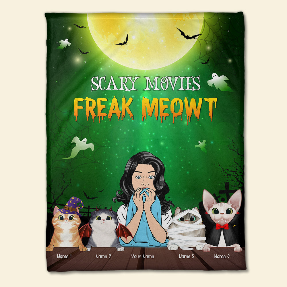 Personalized Horror Girl & Cat Breeds Blanket - Scary Movies Freak Meowt - Blanket - GoDuckee