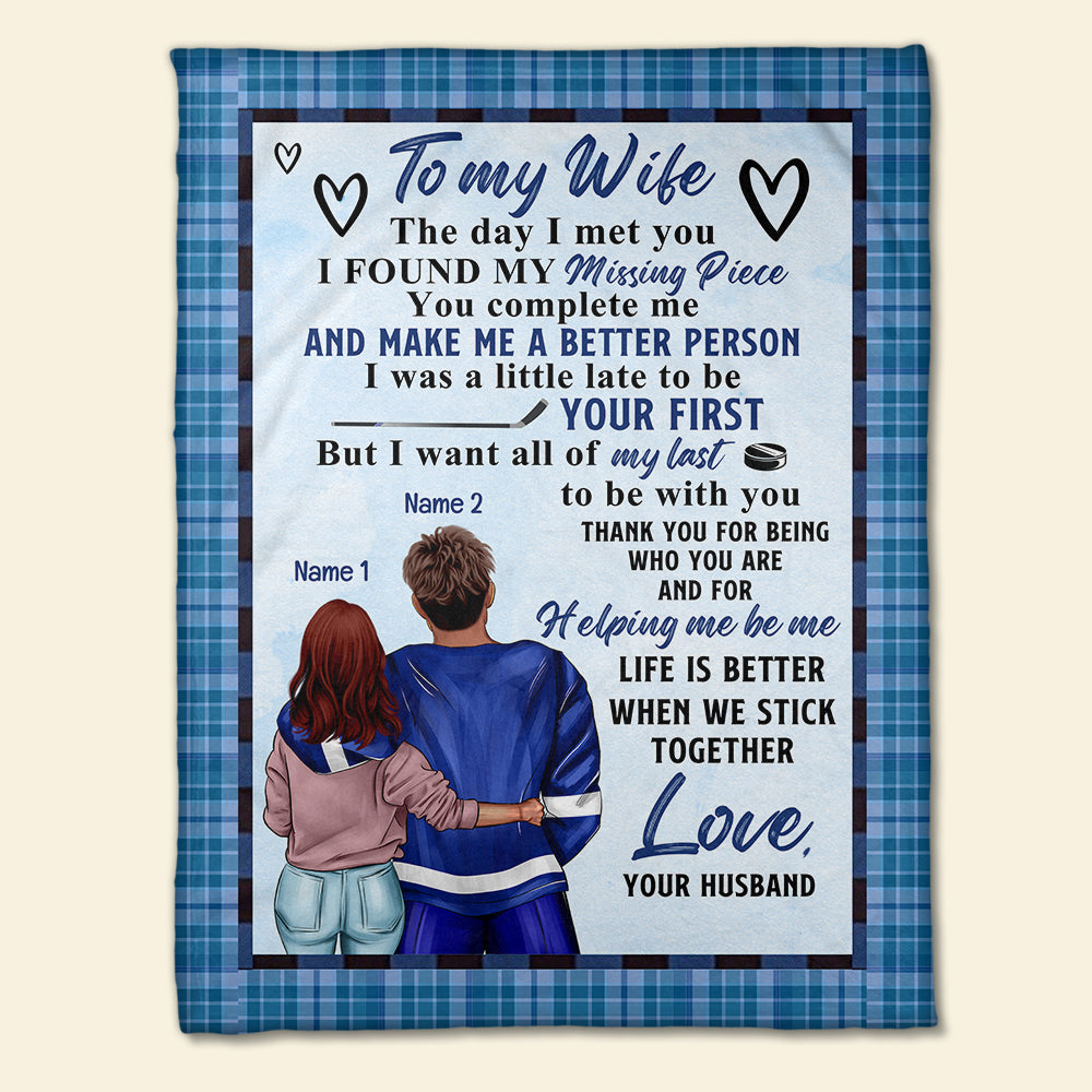 Personalized Hockey Couple Blanket - Life Is Better When We Stick Together - Blanket - GoDuckee