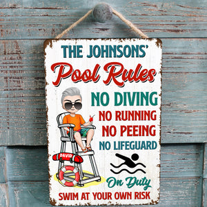 Pool Rules Swim At Your Own Risk Personalized Pool Metal Sign - Metal Wall Art - GoDuckee