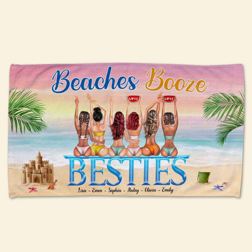 Beaches Booze Besties Personalized Sisters Beach Towel Gift For Friends - Beach Towel - GoDuckee