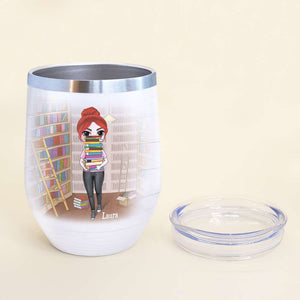 Personalized Library Girl With A Stack of Books Wine Tumbler - I Know The Answers - Wine Tumbler - GoDuckee