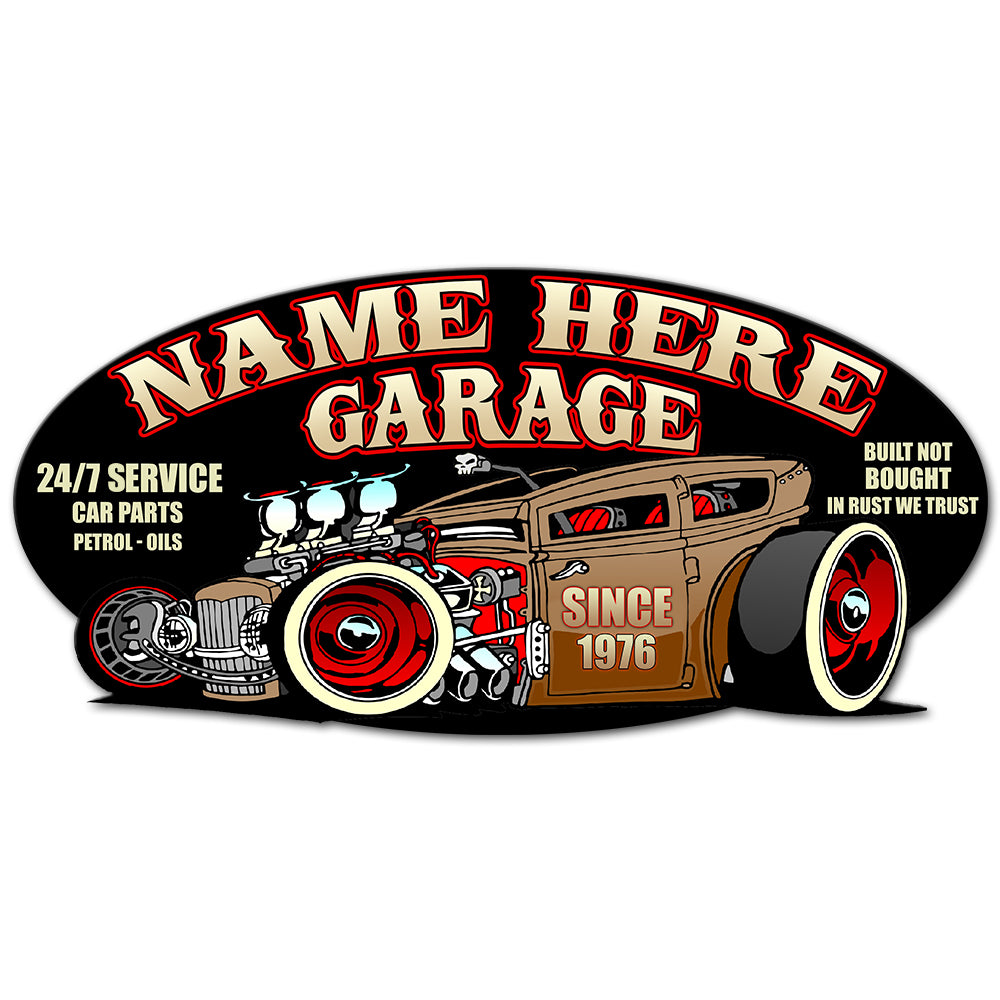 Custom Hot Rod Garage's Name Metal Sign - Built Not Bought, In Rust We Trust Fol6-Vd2 - Metal Wall Art - GoDuckee