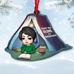 Girl Lying And Reading Book in Tent Personalized Acrylic Custom Shape Ornament - Gift For Bookworms - Ornament - GoDuckee