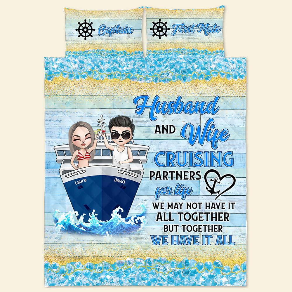 Husband And Wife Cruising Partners For Life Personalized Cruising Couple Quilt Bed Set - Blanket - GoDuckee