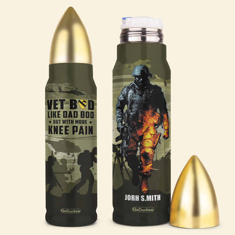 Vet Bod Like Dad Bod But With More Knee Pain, Personalized Bullet Tumbler, Military Gifts for Dads - Water Bottles - GoDuckee