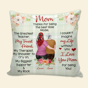 Personalized Mom Kid Pillow, Mom The Best Role Model, Girl Hugging Mom - Pillow - GoDuckee