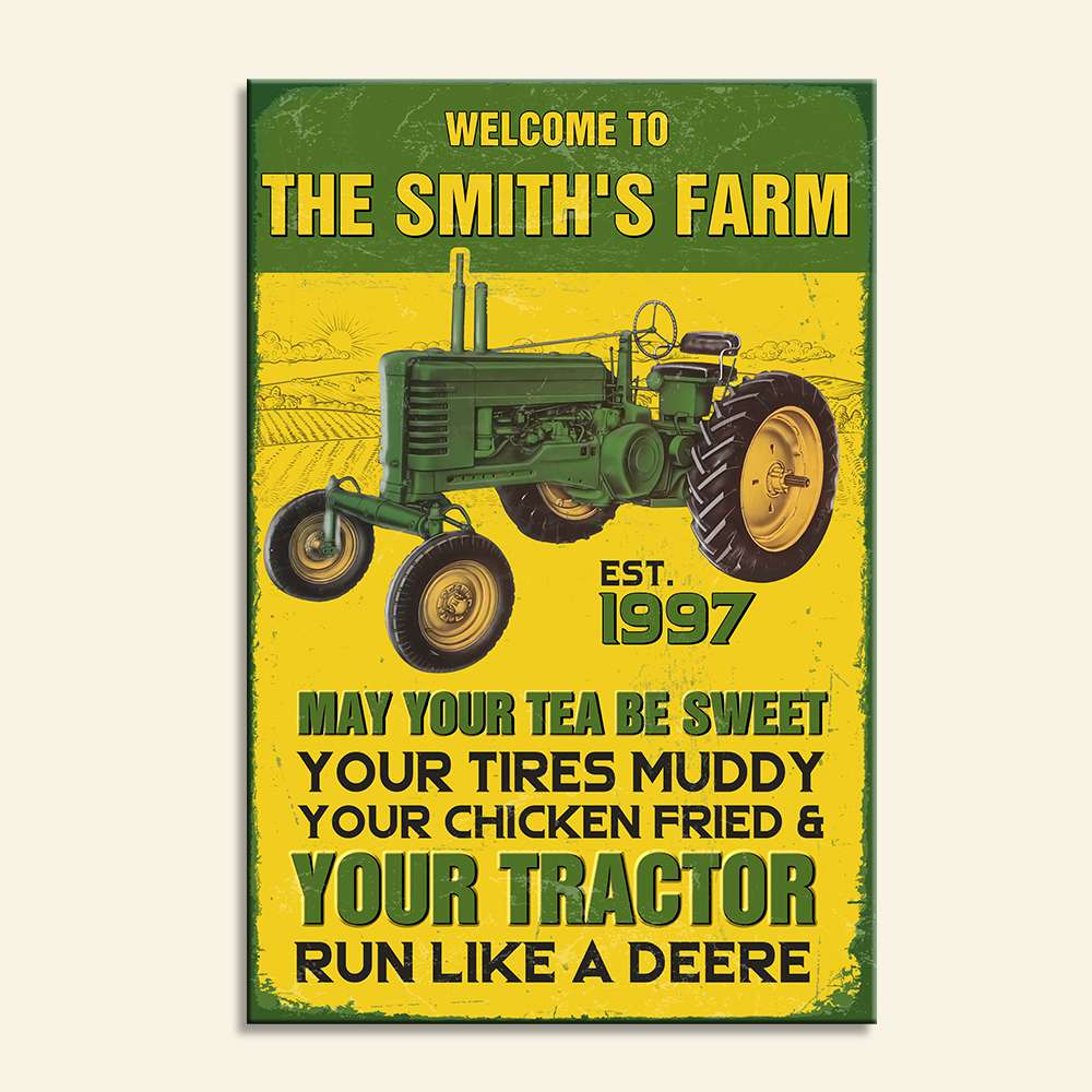 May Your Tea Be Sweet Your Tires Muddy Personalized Metal Sign, Gift For Farmer - Metal Wall Art - GoDuckee