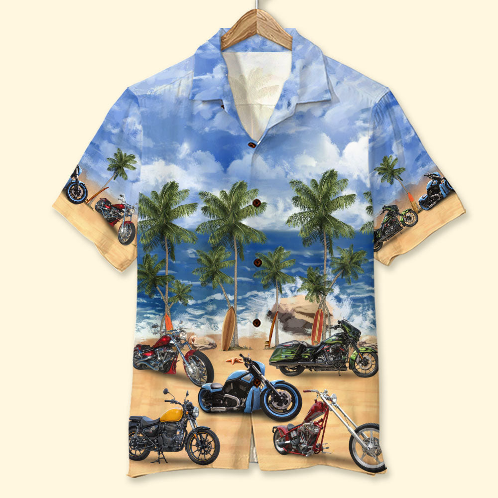 Custom Motorcycle Photo Hawaiian Shirt, Gift For Car Lovers, Beach Pattern - Hawaiian Shirts - GoDuckee