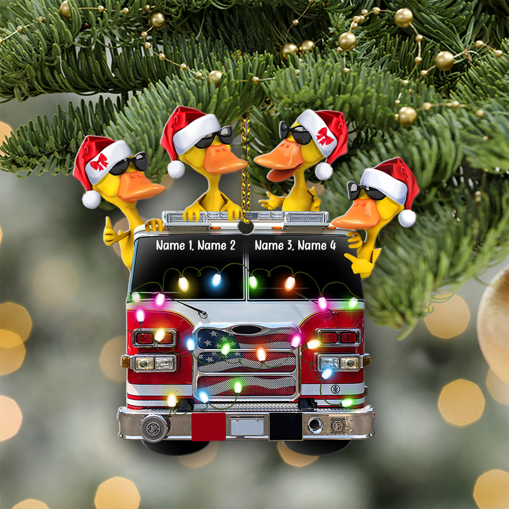 Personalized Fire Truck Duck Ornament - Christmas Gift For Firefighter - Ornament - GoDuckee
