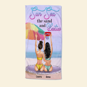 Sea The Sand and Besties - Personalized Beach Towel - Gifts For Big Sister, Sistas, Girls Trip - Girls At The Beach Back View frd2104 - Beach Towel - GoDuckee