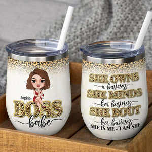 She Owns A Business She Minds Her Business, Personalized Boss Girl Wine Tumbler, Gift for Girls - Wine Tumbler - GoDuckee