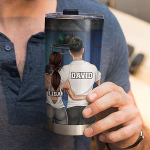 Personalized Gym Couple Tumbler - We Train Together We Spot Together We Stay Together - Tumbler Cup - GoDuckee