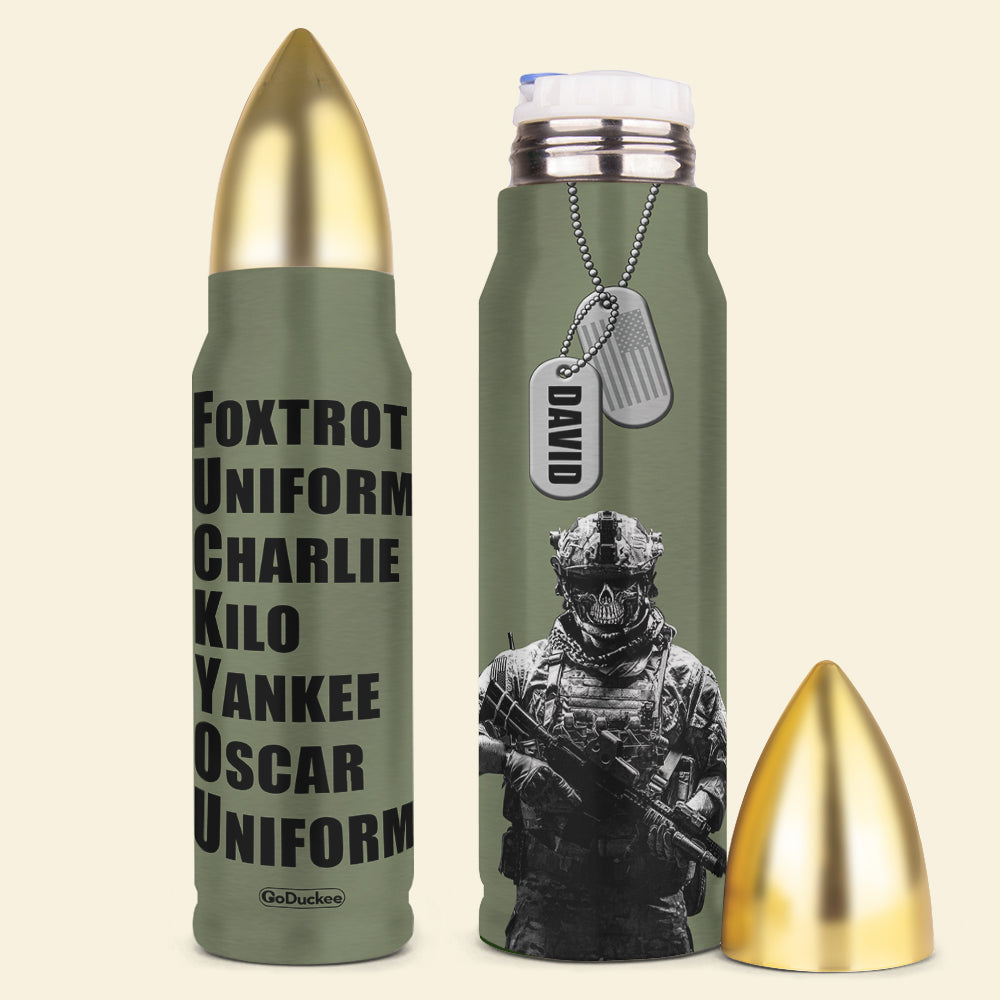 Veteran Foxtrot Uniform Charlie Kilo Yankee, Personalized Bullet Tumbler, Military Gifts - Water Bottles - GoDuckee