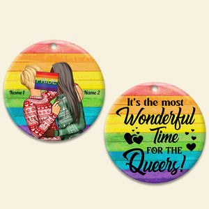 The Most Wonderful Time For The Queers - Personalized LGBT Christmas Ornament - Gift for Couple - Ornament - GoDuckee