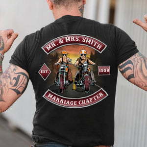 Personalized Biker Couple Shirts - Marriage Chapter - Gift for Motorcycle Couple That Rides Together - Shirts - GoDuckee