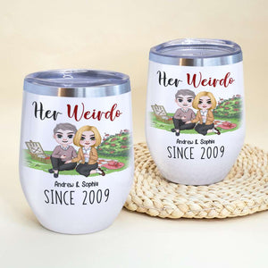 Her Weirdo, His Crazy, Personalized Tumbler, Funny Gift For Couple - Wine Tumbler - GoDuckee