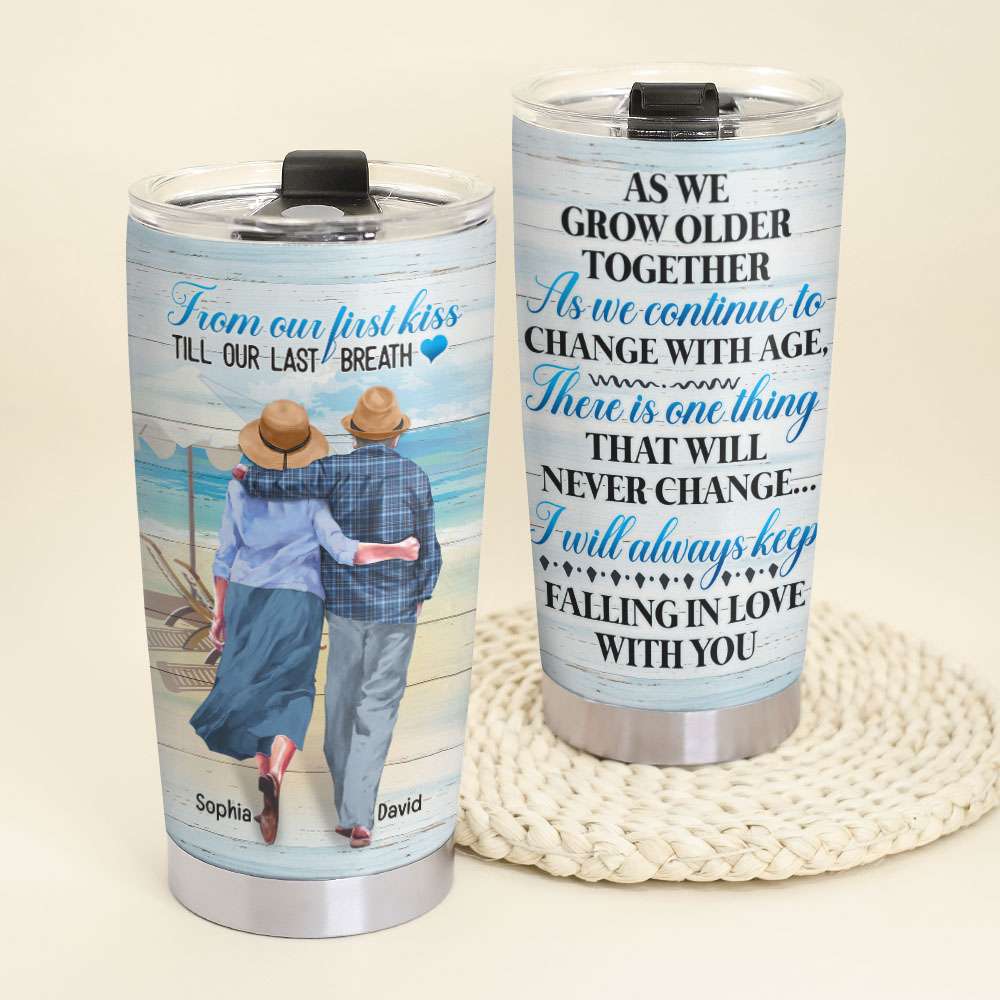 From Our First Kiss Till Our Last Breath - I Will Keep Falling In Love With You, Personalized Couple Tumbler for Your Lover - Tumbler Cup - GoDuckee