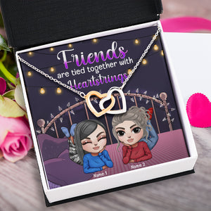 Friends Are Tied Together With Heartstrings - Personalized Interlocking Heart Necklace - Gift for Friend - Lying Doll - Jewelry - GoDuckee