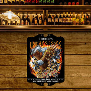 Biker Bar Real Food Cold Beer Ride Hard Rest When You Die, Personalized Metal Art - Gifts for Bikers - Metal Wall Art - GoDuckee