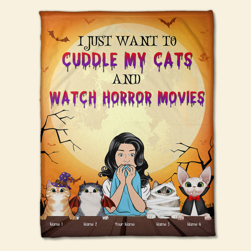 Cat I Just Want To Cuddle My Cats and Watch Horror Movies Custom Blanket - Blanket - GoDuckee