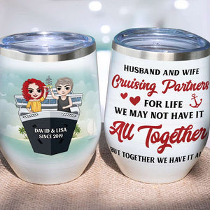 Personalized Cruising Couple Wine Tumbler - Husband And Wife, Cruising Partners For Life - Wine Tumbler - GoDuckee