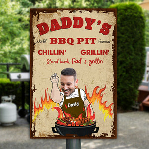 Daddy's World BBQ PIT Famous Custom Photo Grilling Father Metal Sign, Gift For Father - Metal Wall Art - GoDuckee