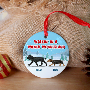 Dachshund Walking In A Wiener Wonderland, Personalized Ceramic Ornament - Ornament - GoDuckee