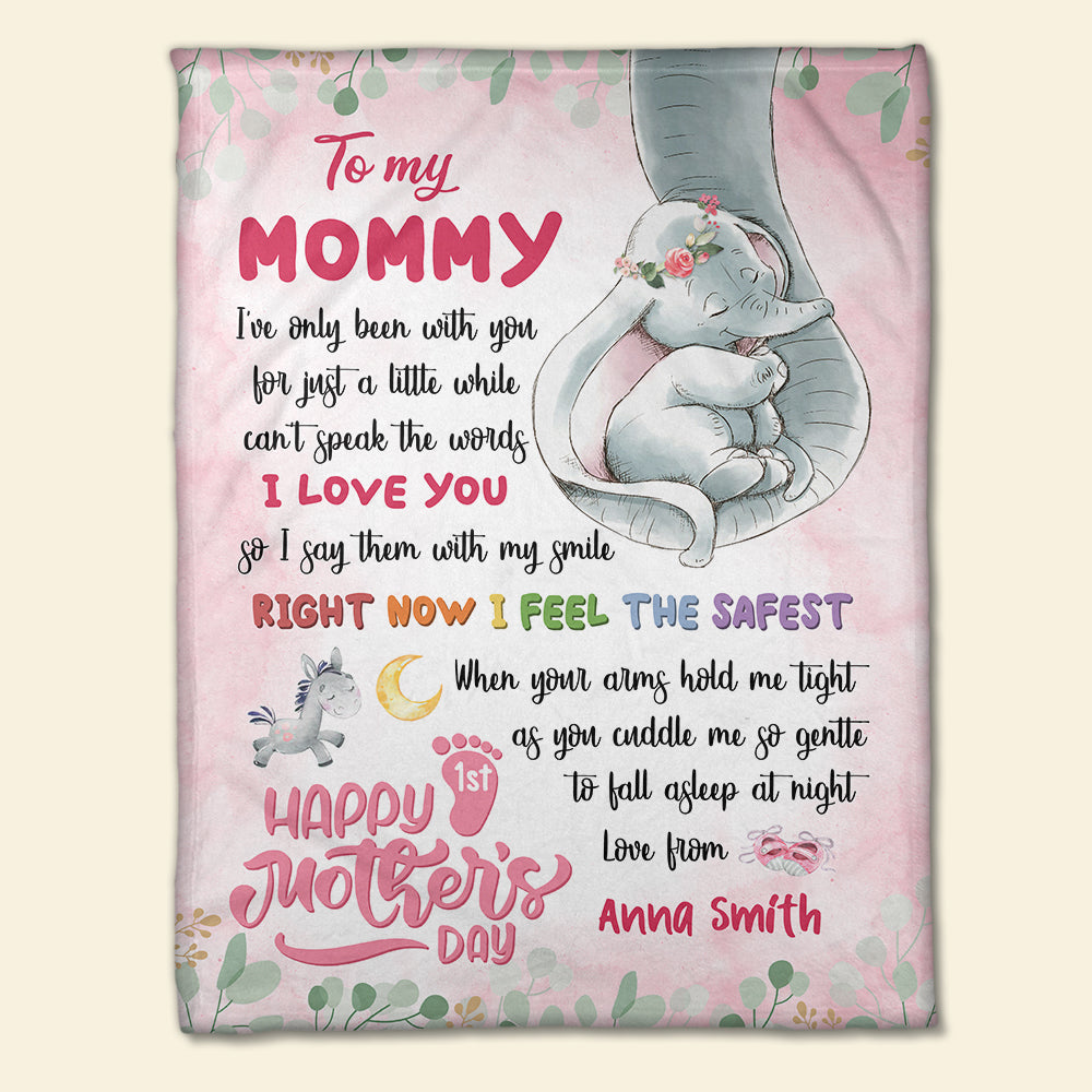 Happy Mother's Day - Elephant New Mom Personalized Pink Blanket - Mother's Day Gift - Mother's Day Blanket - Gift For Mom - Blanket - GoDuckee