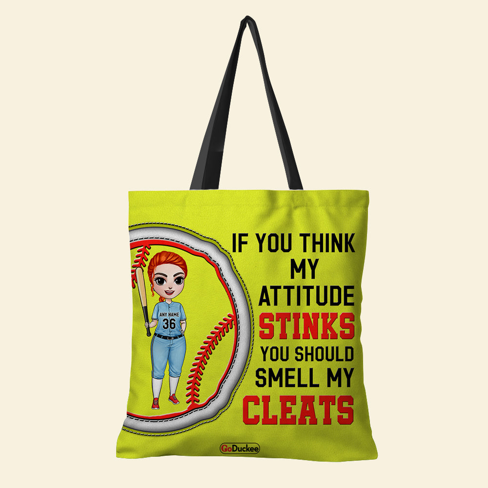 If You Think My Attitude Stinks You Should Smell My Cleats - Personalized Tote Bag - Gift for Softball Players - Front Chibi Player - Tote Bag - GoDuckee