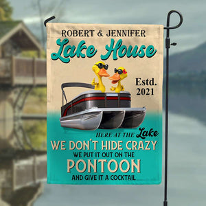 Personalized Pontoon Couple Flag - We Don't Hide Crazy - Gifts for Couple - Duck Couple Wearing Sunglasses Fol7-Vd3 - Flag - GoDuckee