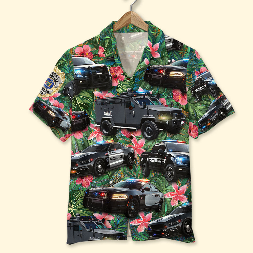 Personalized Police Vehicles Hawaiian Shirt, Custom Police Badge, Gift For Him - Hawaiian Shirts - GoDuckee