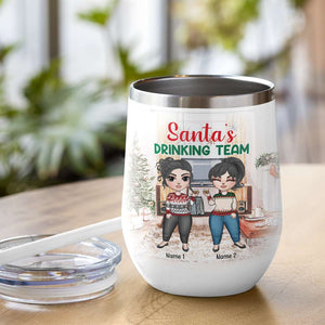 Personalized Sweater Girls Wine Tumbler - Santa's Drinking Team - Christmas Theme - Wine Tumbler - GoDuckee