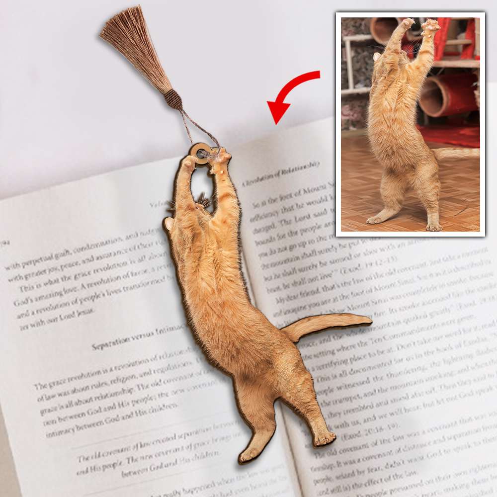 Lazy Funny Cat - Personalized Wooden Bookmark - Gift for Book Lovers - Bookmarks - GoDuckee
