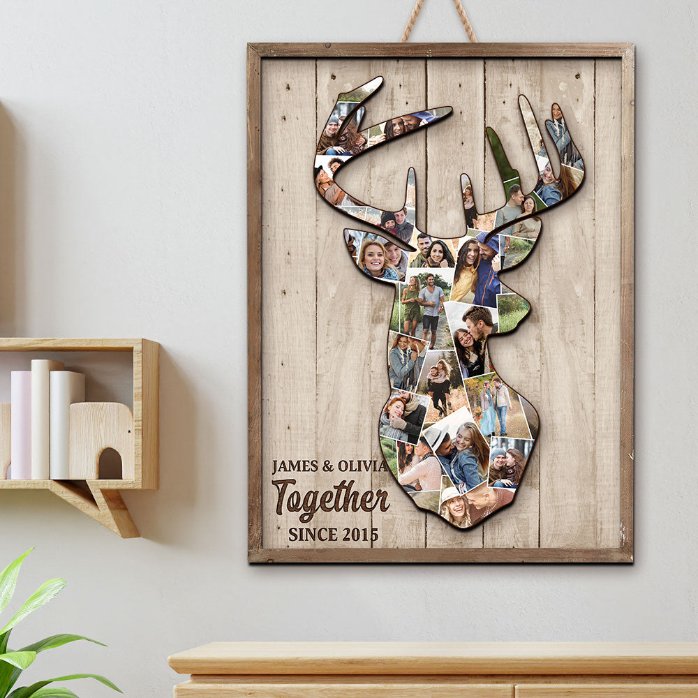 Custom Deer Couple Photo Wood Sign, Gift For Couple - Wood Sign - GoDuckee