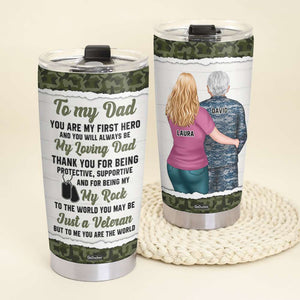 My Loving Dad My Rock My World, Personalized Tumbler, Gifts for Dads, Kid Hugging Dad - Tumbler Cup - GoDuckee