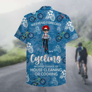 Personalized Cycling Girl Hawaiian Shirt - Weekend Forecast - Cycling With No Chance Of House Cleaning Or Cooking - Hawaiian Shirts - GoDuckee