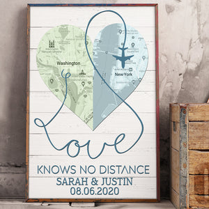 Love Knows No Distance Custom Couple Love Map Canvas Print, Gift For Couple - Poster & Canvas - GoDuckee