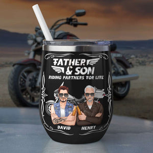 Personalized Biker Tumbler Cup Father Father Son and Bike Riding Partners For Life - Wine Tumbler - GoDuckee