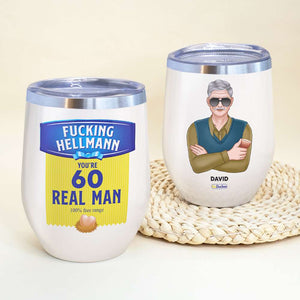 Drinking Old Man - Personalized Birthyear Wine Tumbler - Fuckking Hellmann, You're Real Man - Wine Tumbler - GoDuckee