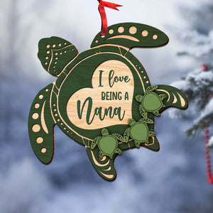 Nana Turtles Carrying Kids, Personalized Grandparent Wood Ornament - Ornament - GoDuckee